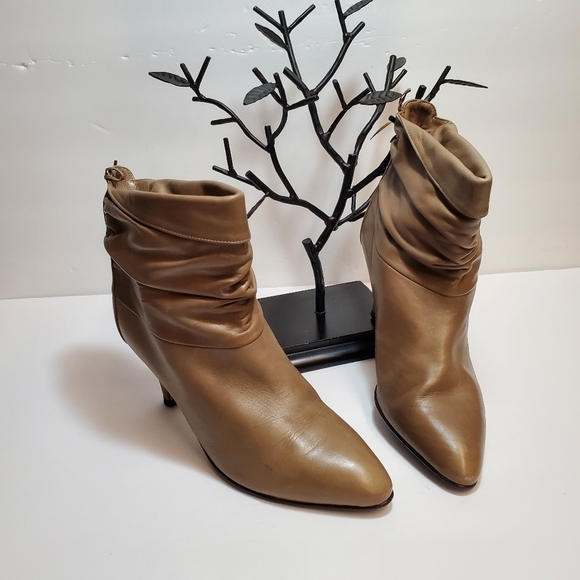 ELASTOMERE Vintage Beige Leather Heel Boots Made i - Picture 1 of 8
